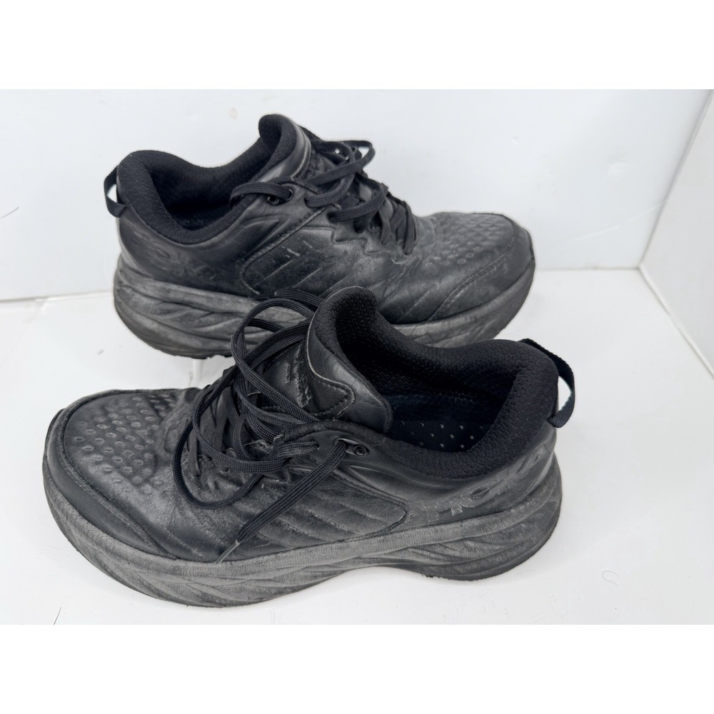 Hoka Bondi SR Black Leather Slip Resistant Shoes Mens 9 Wide 2E Work - Picture 4 of 12